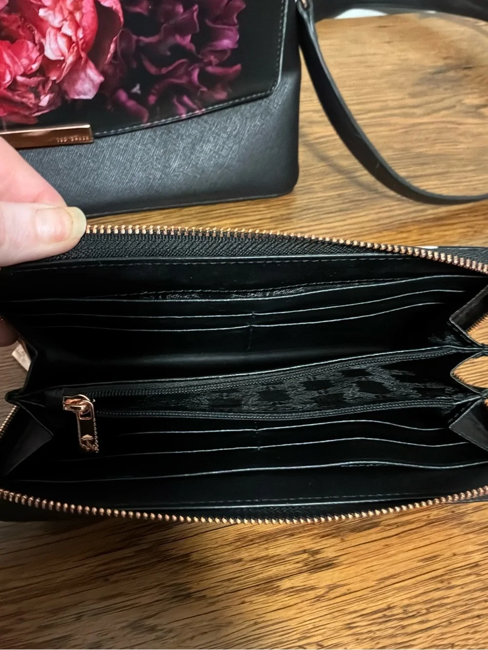 Ted Baker Black Floral Satchel/Wallet Set